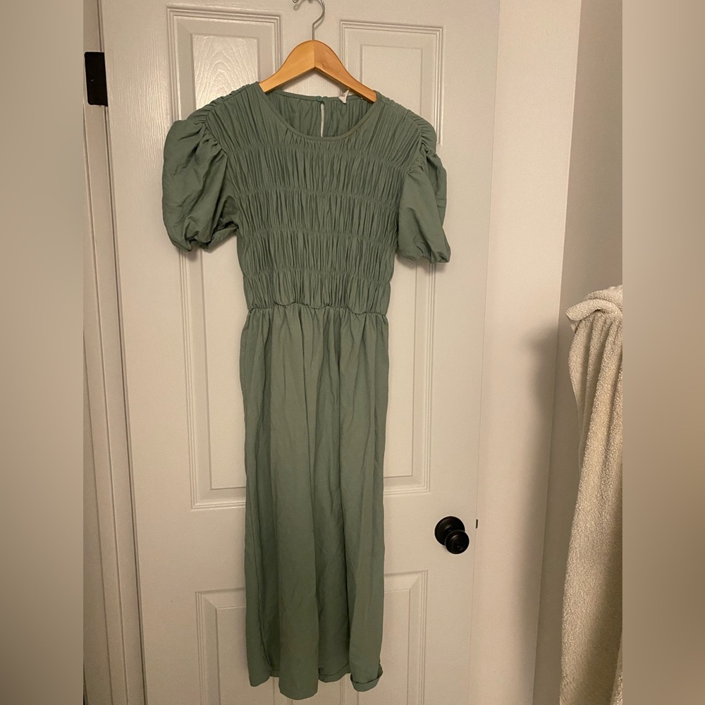 Mango Green Puff Sleeve Maxi Dress